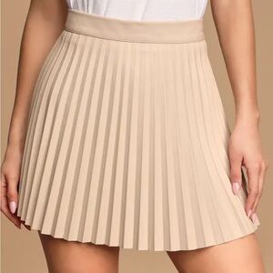Lulu's Vegan Leather Cream Skater Mini Skirt with Pleats